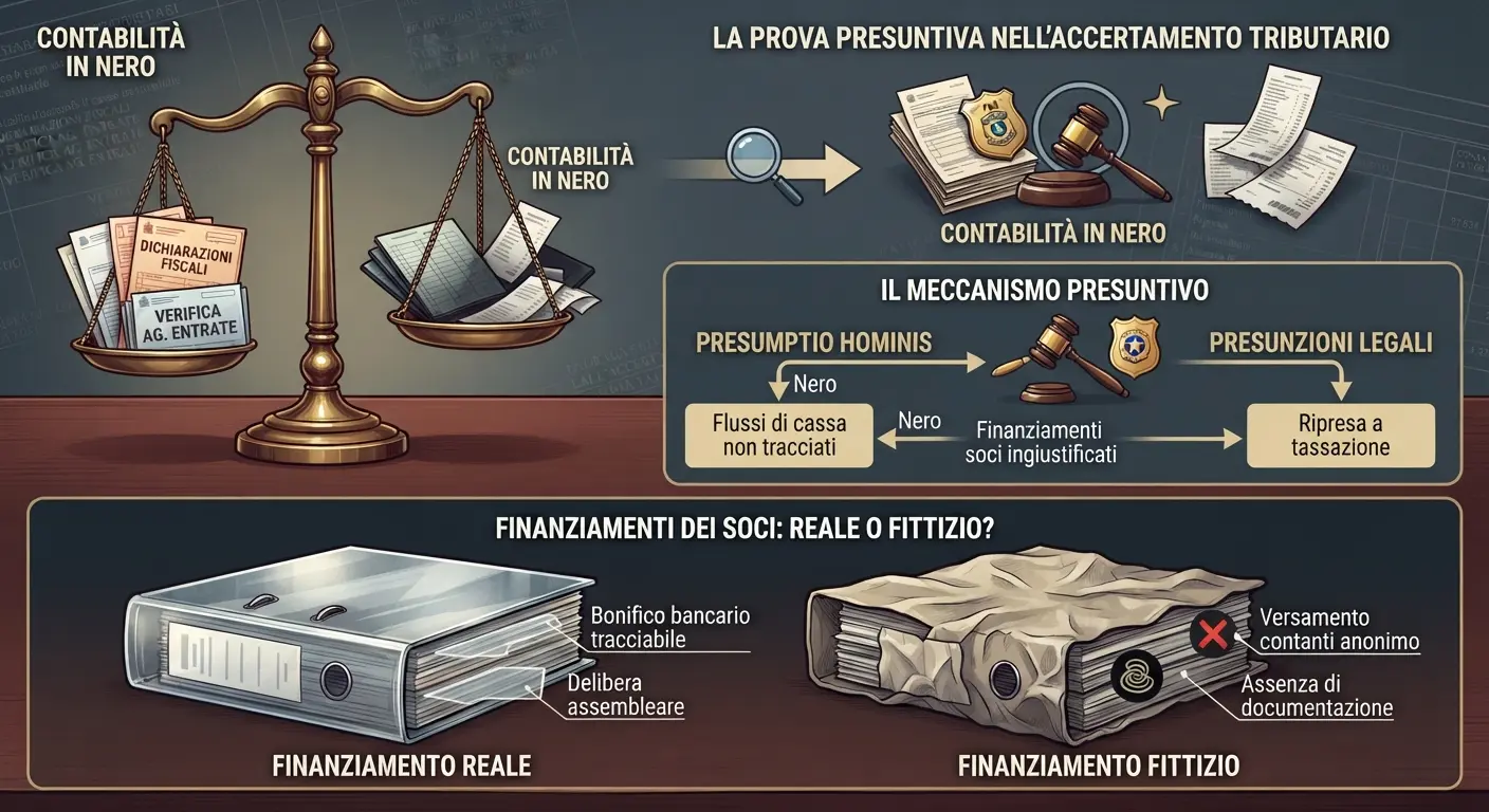 Contabilità in nero e finanziamenti dei soci la prova presuntiva nell’accertamento tributario